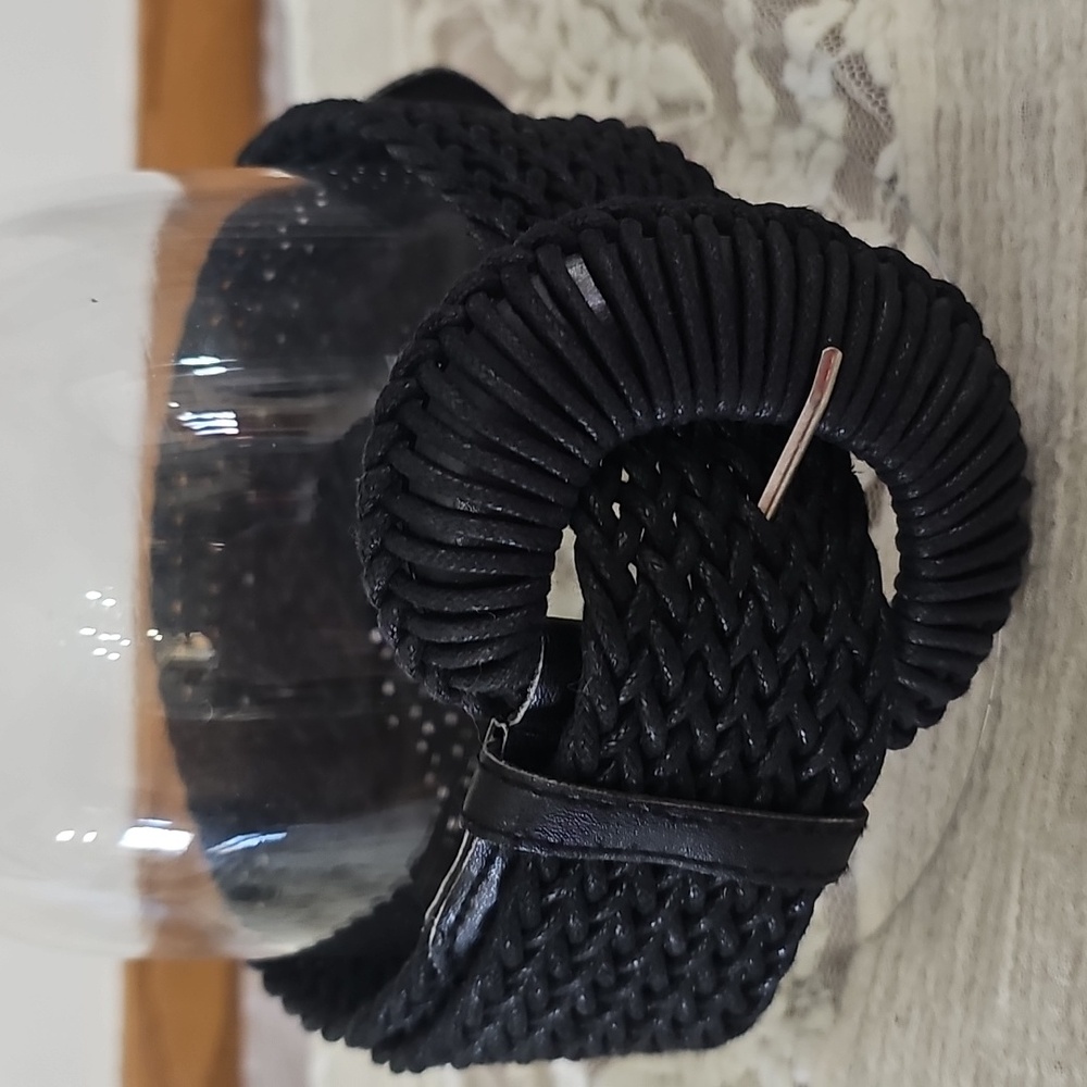 Black Woven Belt Womens Sz Sm 90s Y2K Bold Casual Summer Spring Casual Boho EUC